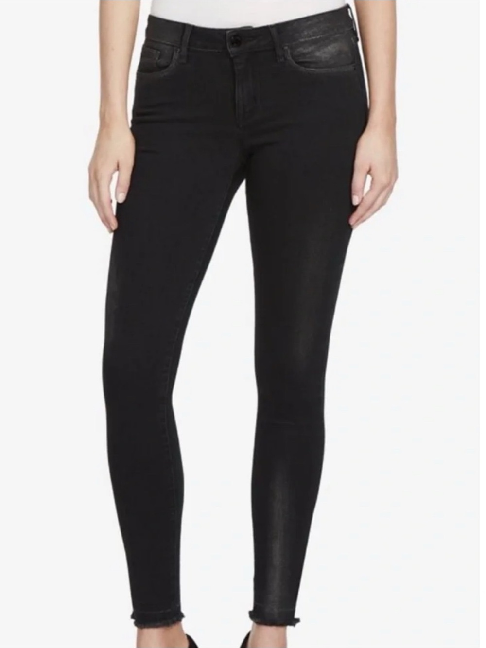 William Rast Mid Rise Black Metallic Perfect Skinny Jeans With Raw Hem